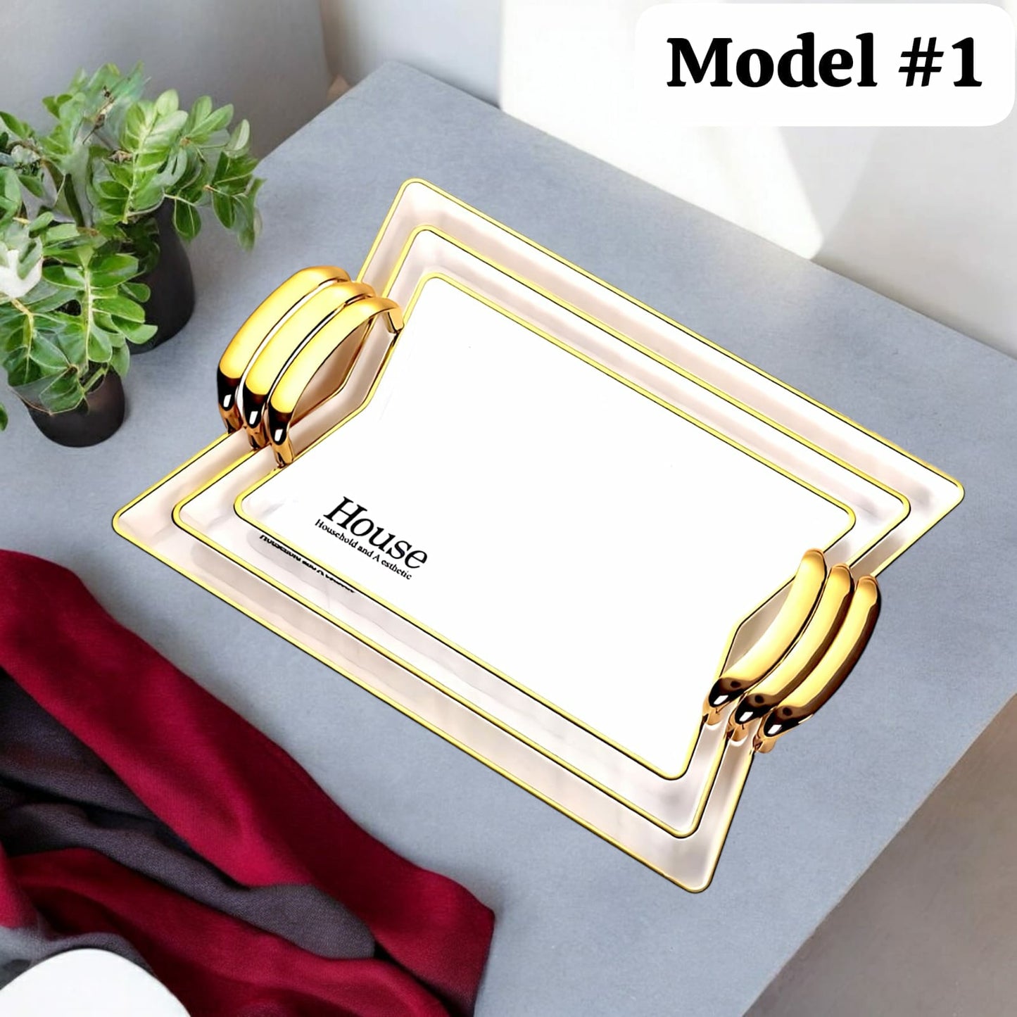 Set of 3 Golden Plated Tray Set